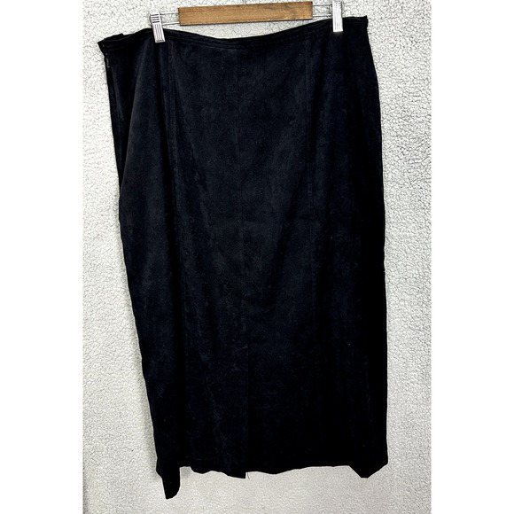 LL Bean Faux Suede Midi Skirt Black‎ Womens 20 Boho Festival Minimalist Western - Picture 4 of 6